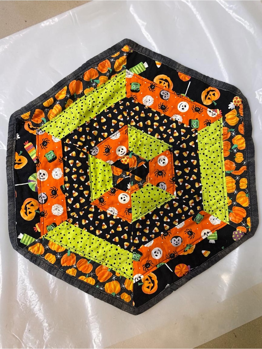 Set of 2 Handmade Quilted Table Toppers Fall Halloween Patchwork Mats